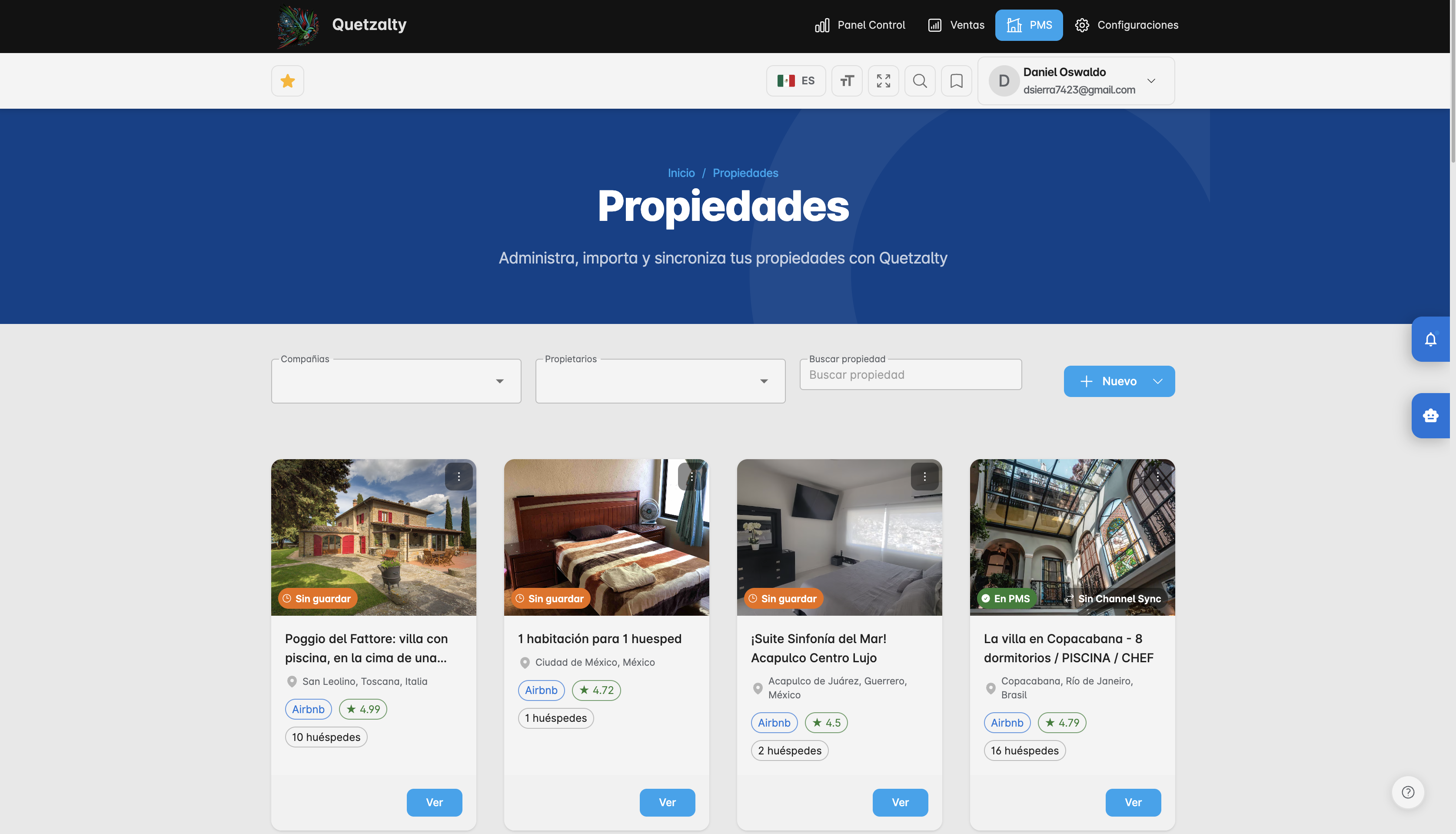 PMS — Listado de Propiedades