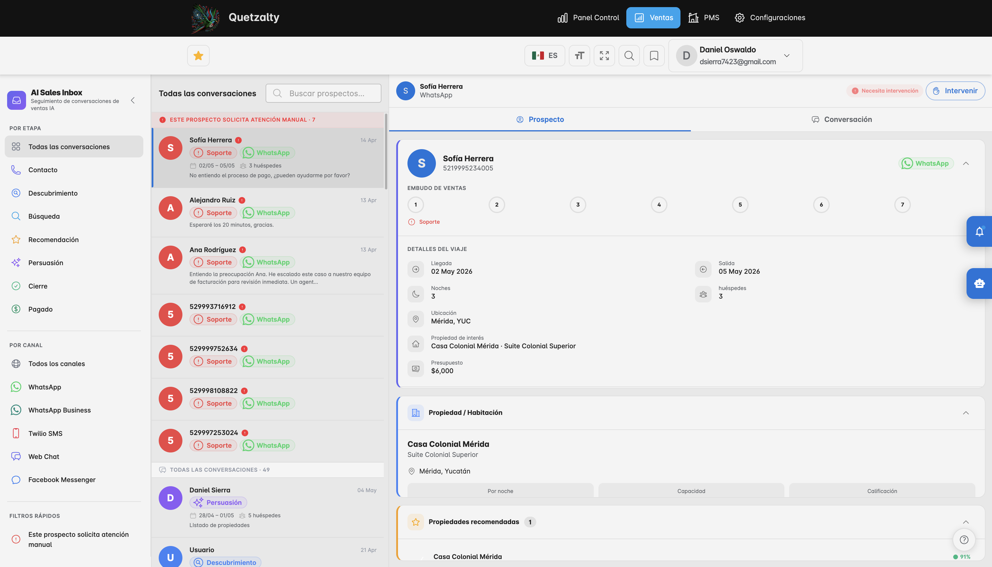 Ventas — Pipeline CRM y Conversaciones